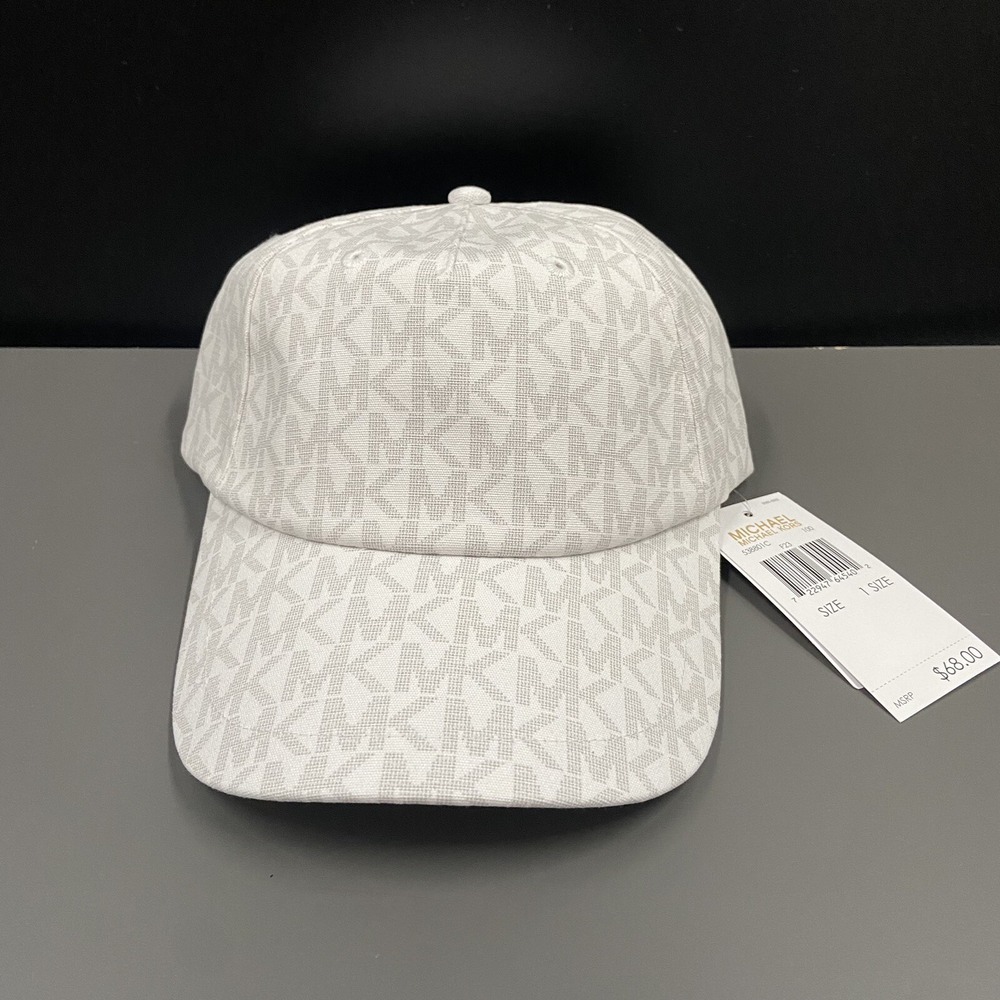 Michael Kors MK Logo Signature Womens Baseball Cap White Gray NWT $68 One‎ Size